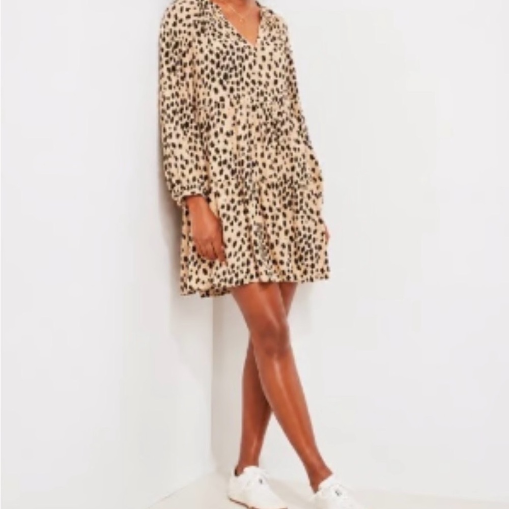 Vineyard Vines Beige Leopard Print V-Neck Mini Dress S - Picture 1 of 6